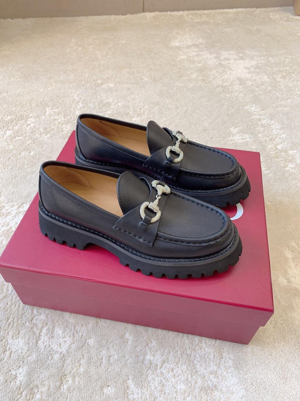 Leather Lug Sole Loafer with Crystal Horsebit