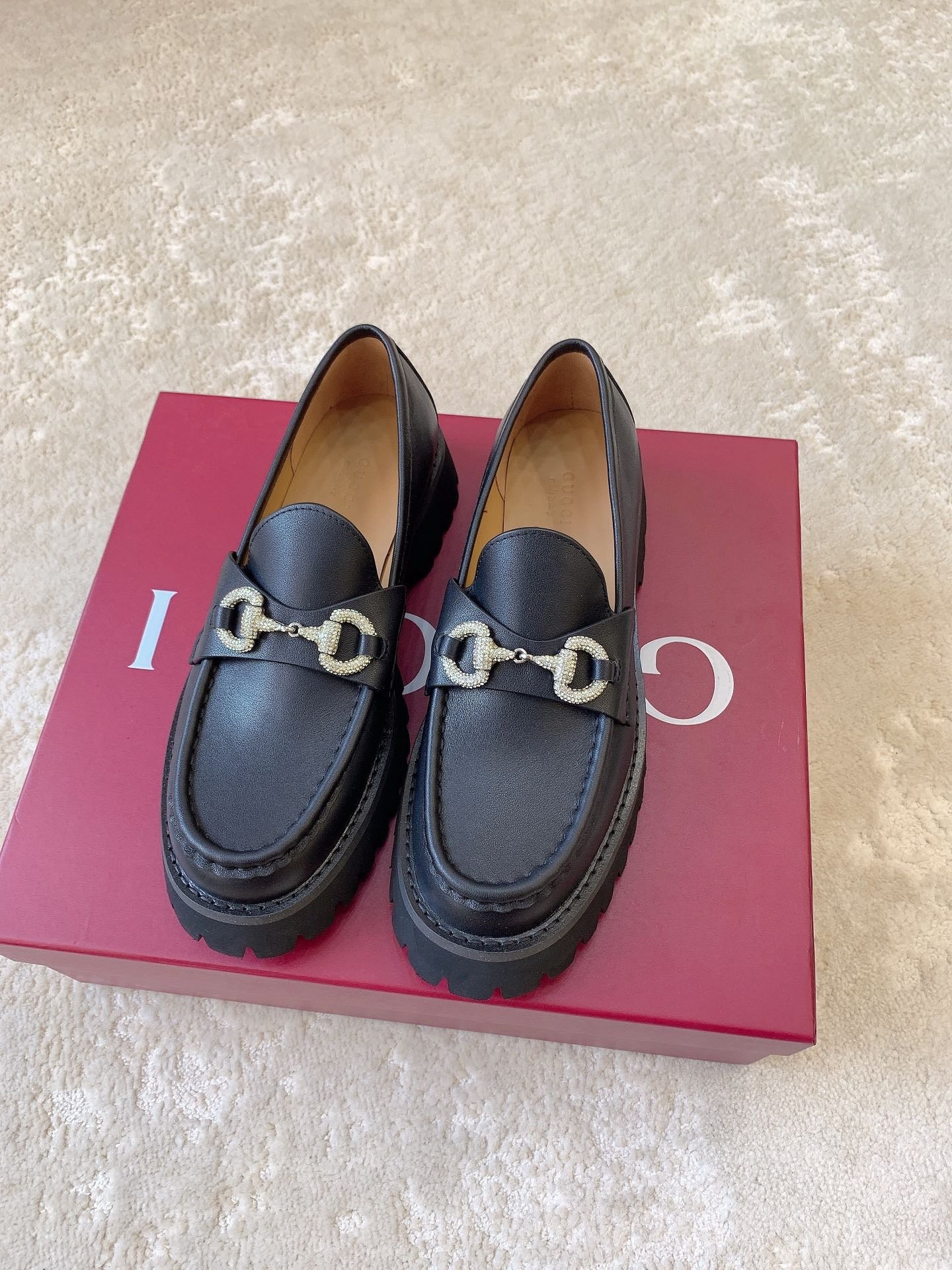 Leather Lug Sole Loafer with Crystal Horsebit