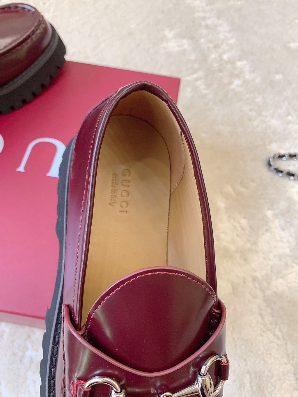 Leather Lug Sole Loafer with Crystal Horsebit