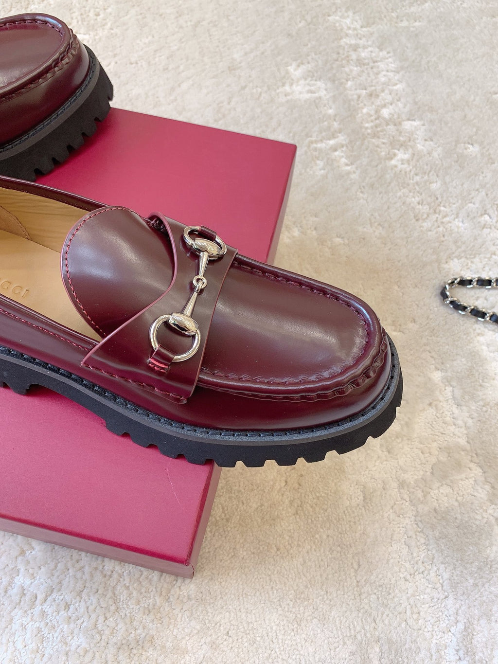 Leather Lug Sole Loafer with Crystal Horsebit