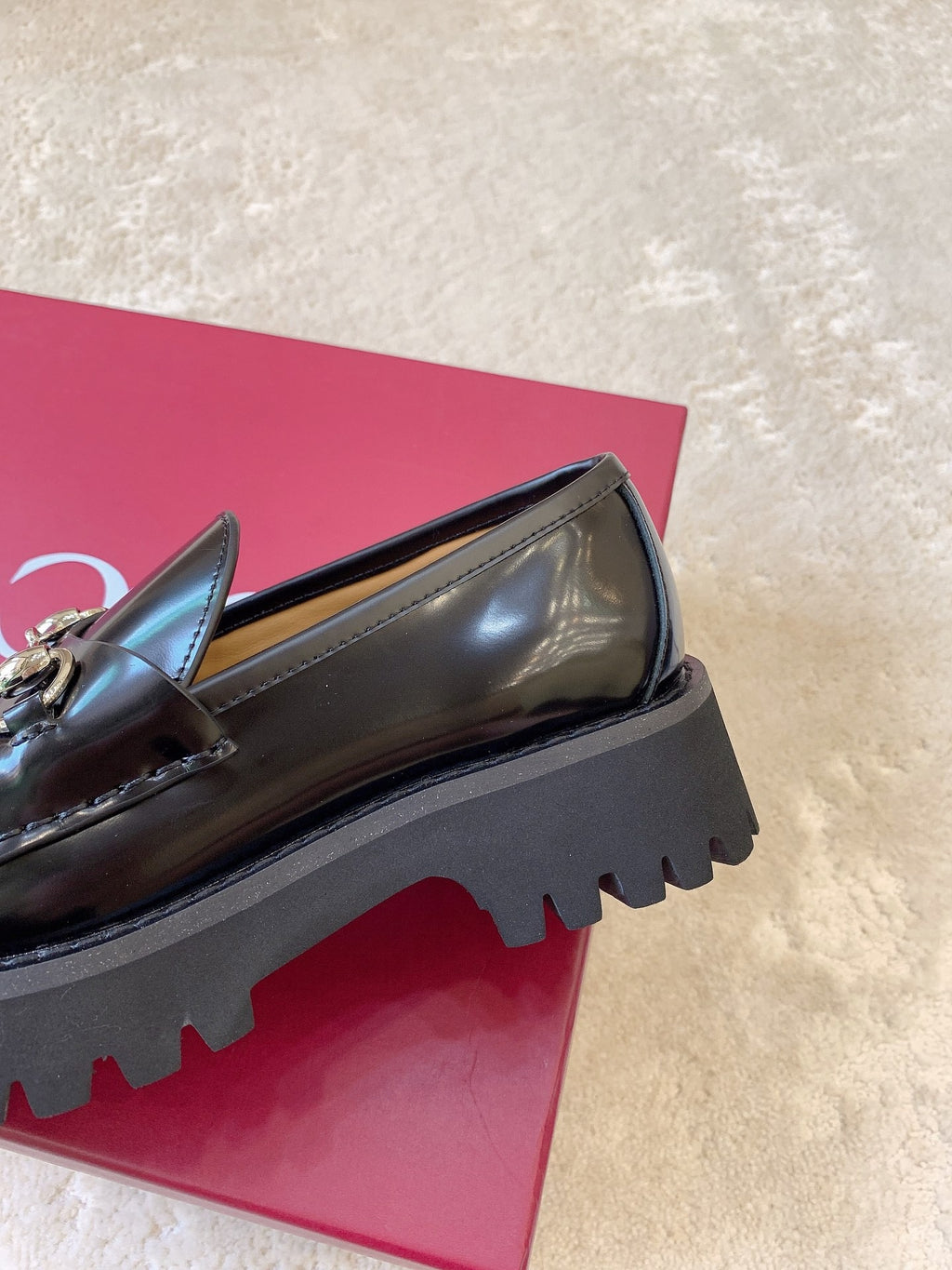 Leather Lug Sole Loafer with Crystal Horsebit