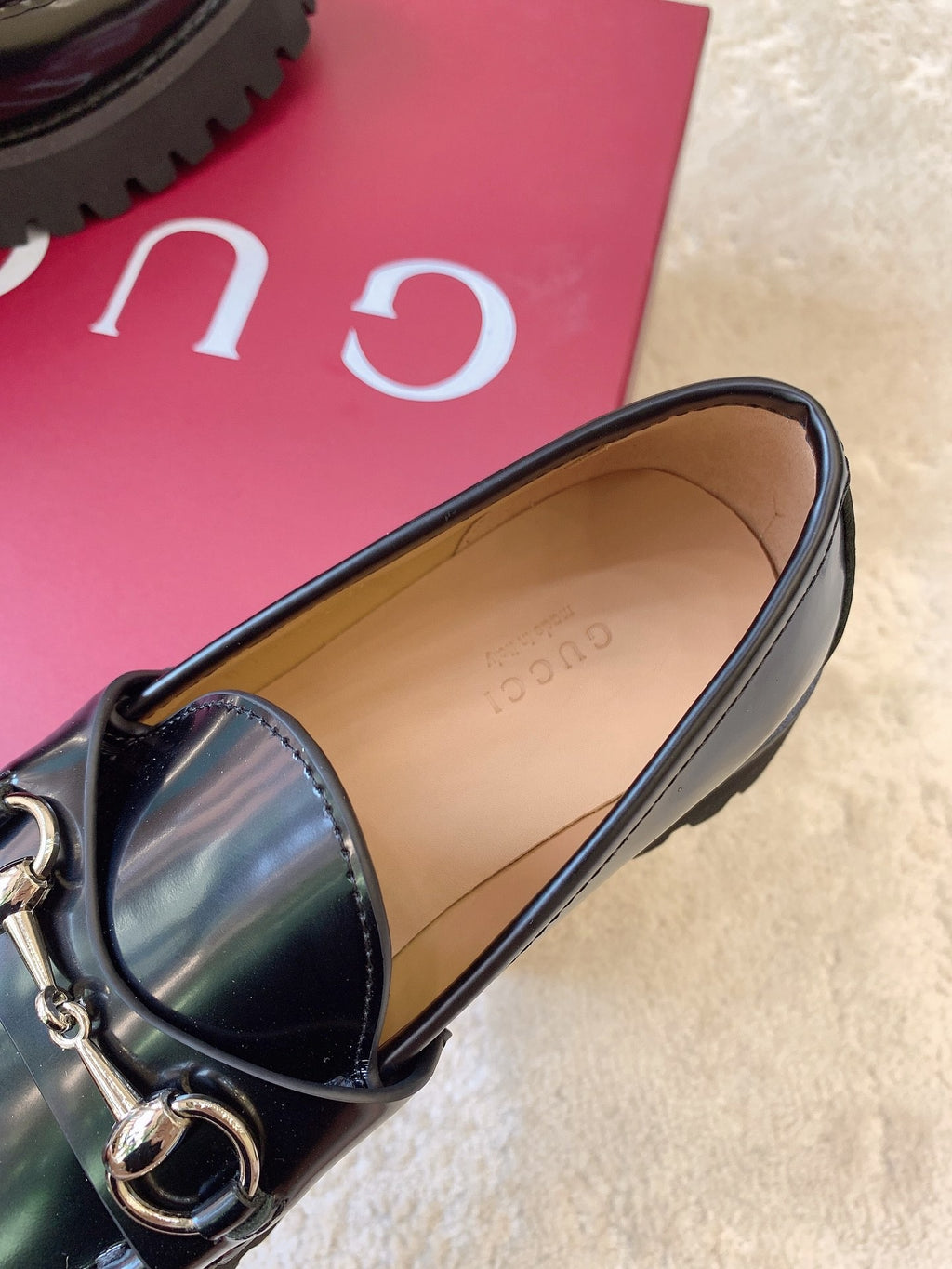 Leather Lug Sole Loafer with Crystal Horsebit