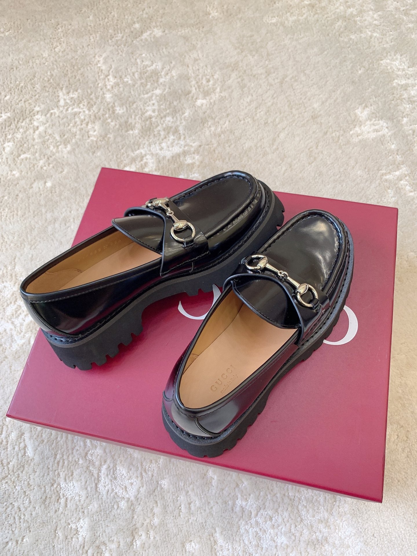 Leather Lug Sole Loafer with Crystal Horsebit