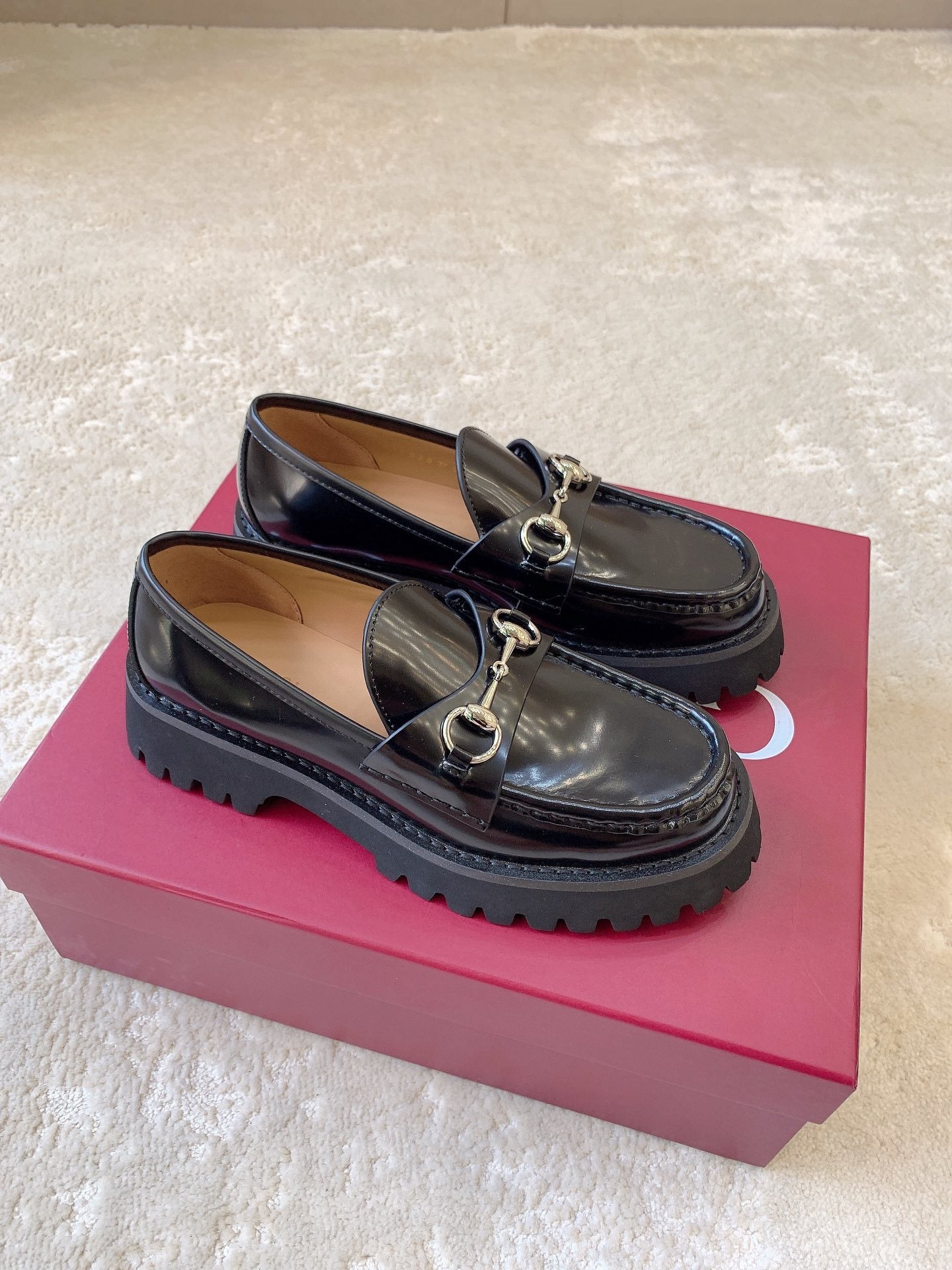 Leather Lug Sole Loafer with Crystal Horsebit