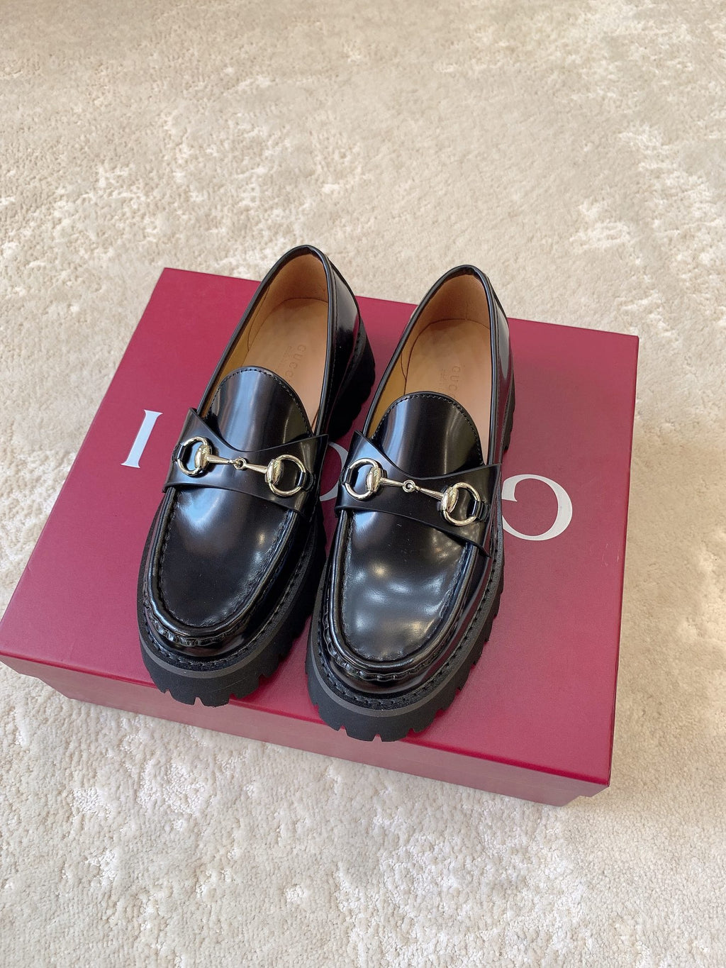 Leather Lug Sole Loafer with Crystal Horsebit
