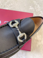 Leather Lug Sole Loafer with Crystal Horsebit