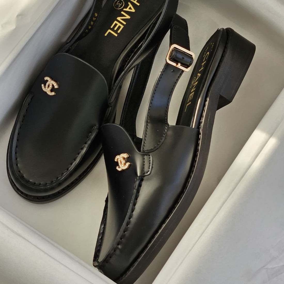 Crystal CC Logo Slingback loafers