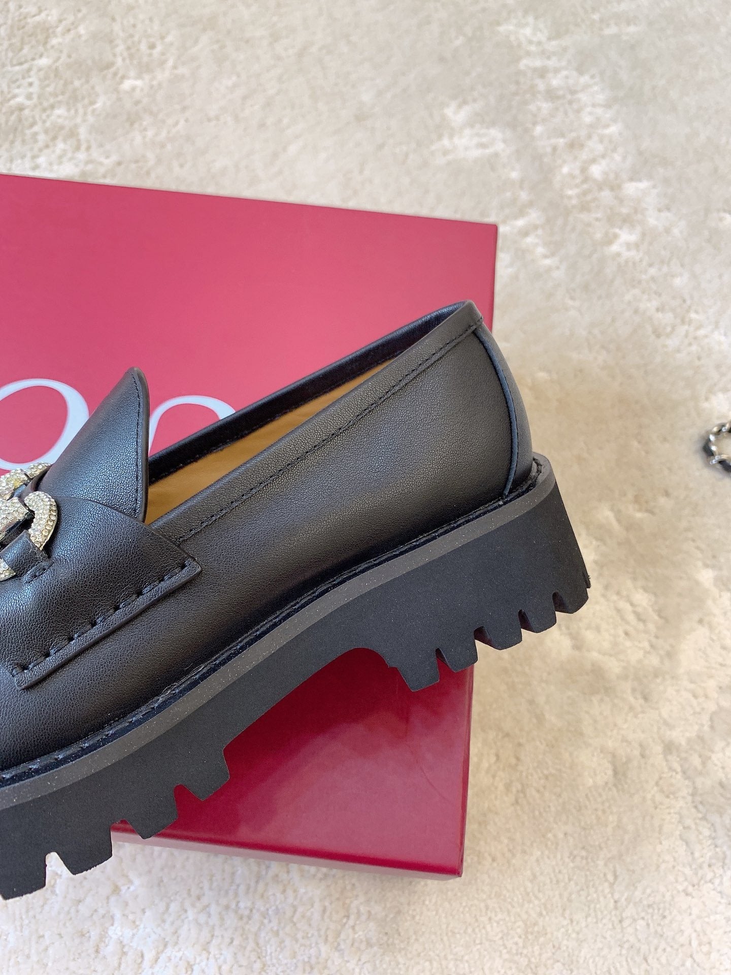 Leather Lug Sole Loafer with Crystal Horsebit