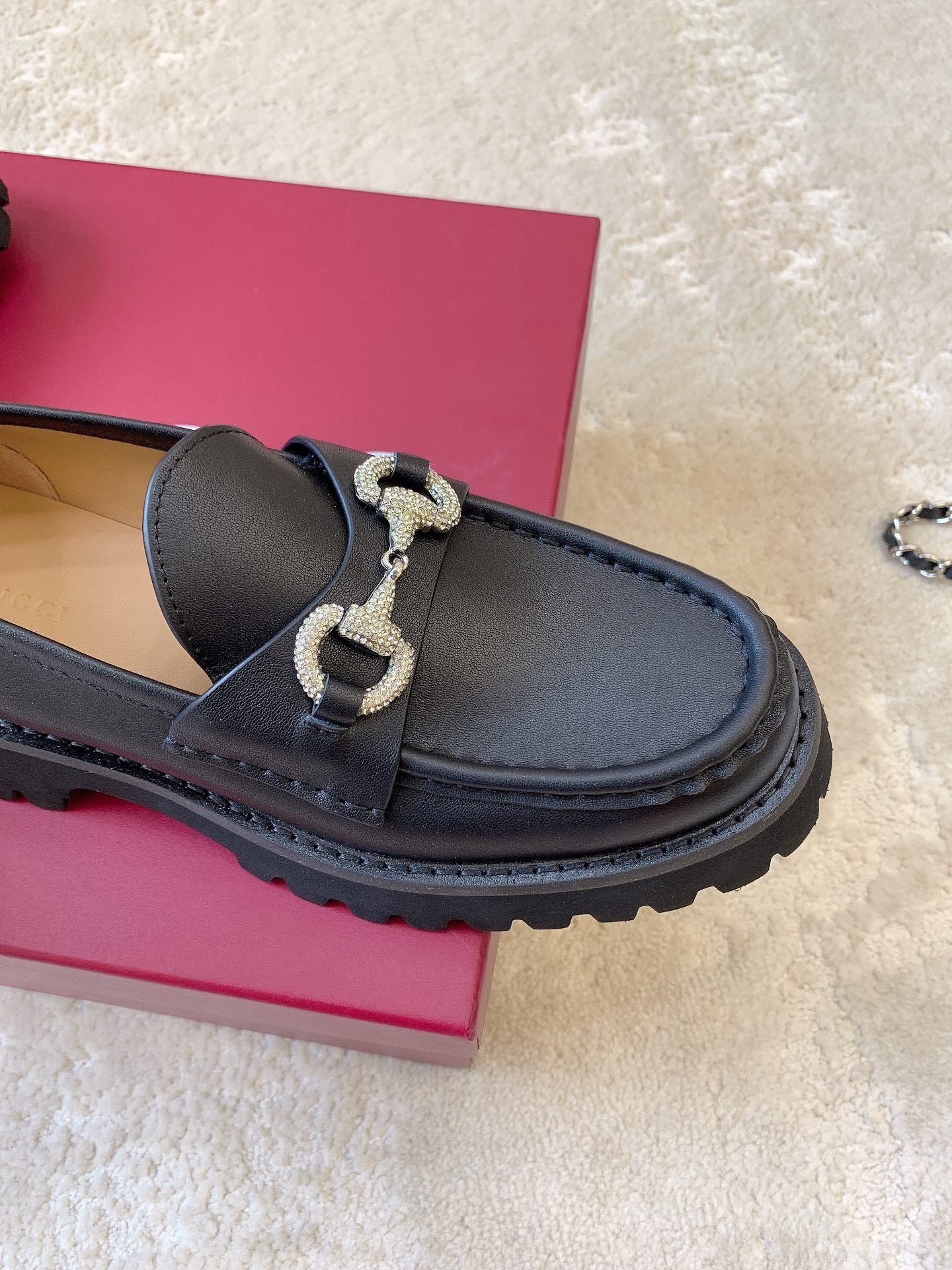 Leather Lug Sole Loafer with Crystal Horsebit